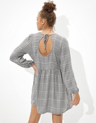 ae plaid babydoll mini dress AE Plaid Babydoll Dress