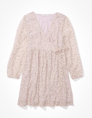 Image of AE Chiffon Wrap Mini Dress Women's Mauve XXS