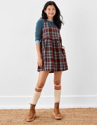 Plaid to Be Yours Beige and Brown Plaid Pinafore Mini Dress