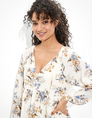 AE Long-Sleeve Tiered Babydoll Dress