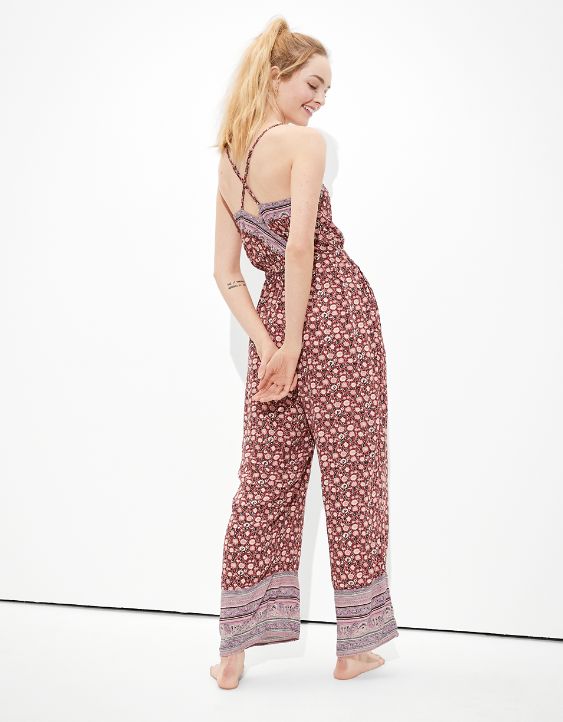 AE Printed Strappy Wide Leg Jumpsuit