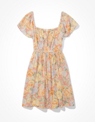 AE Floral Flutter-Sleeve Mini Dress