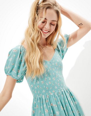 AE Printed Puff-Sleeve Mini Dress