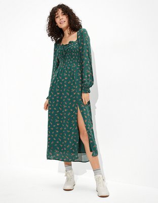 smocked midi dress