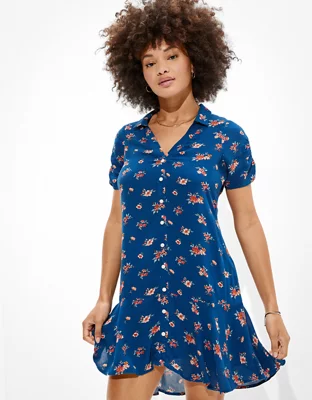 AE Floral Drop Waist Shirt Dress