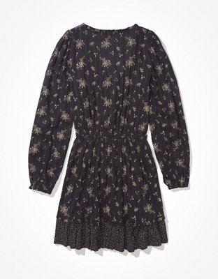 AE Printed Long Sleeve Wrap Dress