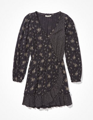 AE Printed Long Sleeve Wrap Dress