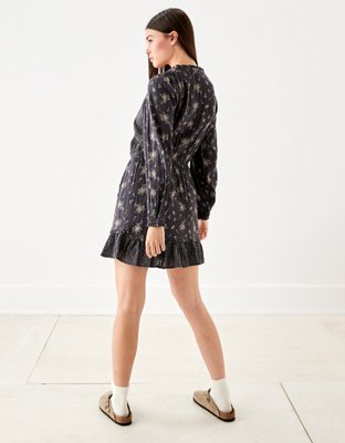 AE Printed Long Sleeve Wrap Dress | American Eagle