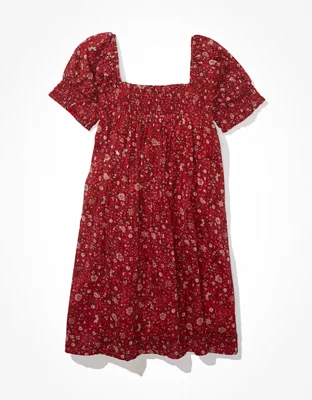 AE Floral Smocked PuffSleeve Babydoll Dress