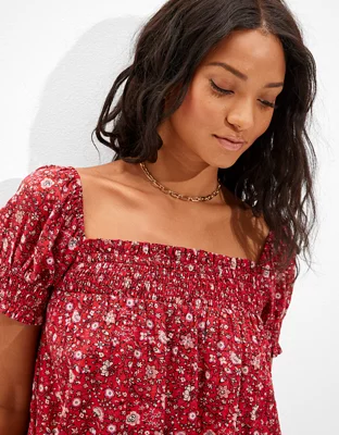 AE Floral Smocked PuffSleeve Babydoll Dress