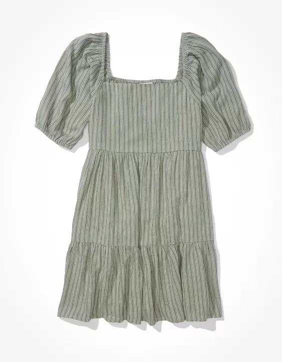 AE Square Neck Printed Babydoll Mini Dress