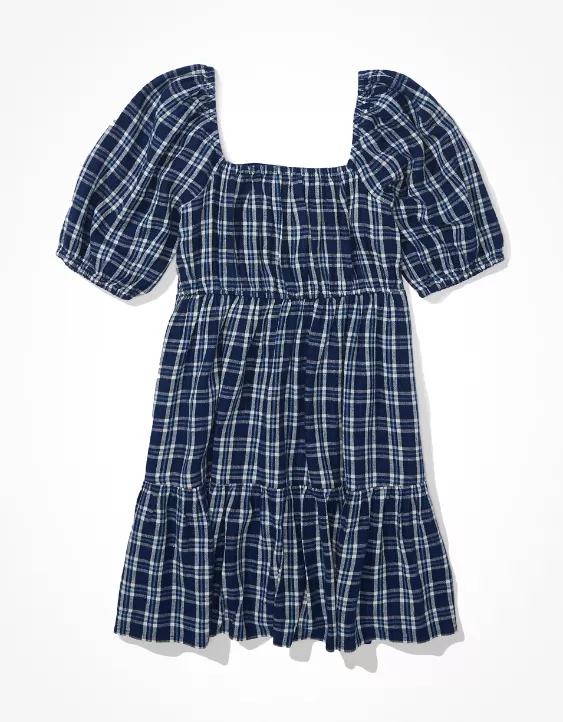 AE Square Neck Printed Babydoll Mini Dress