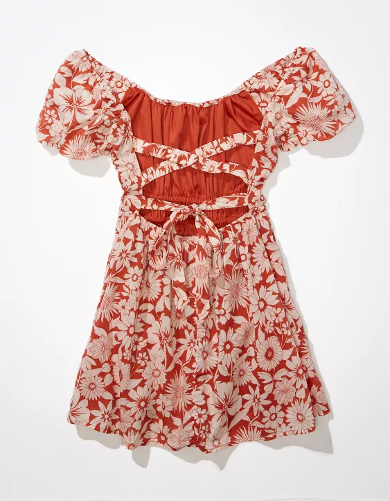 AE Puff-Sleeve Smocked-Waist Mini Dress