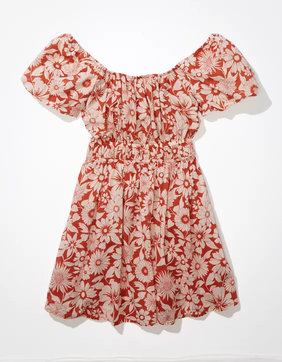 AE Puff-Sleeve Smocked-Waist Mini Dress