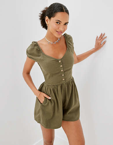 AE Off-the-Shoulder Puff Sleeve Romper