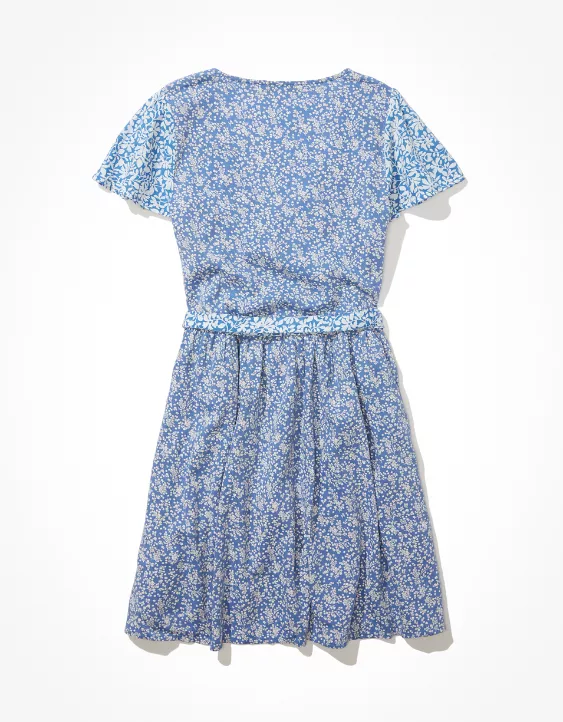 AE Floral Mix Short-Sleeve Wrap Dress
