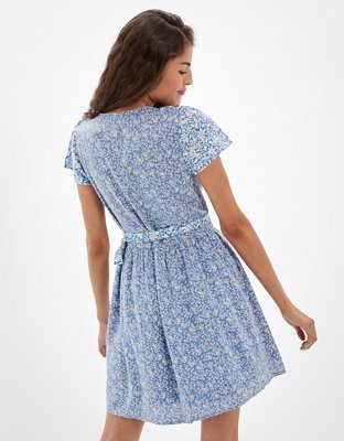 AE Vestido envolvente manga corta floral mixto