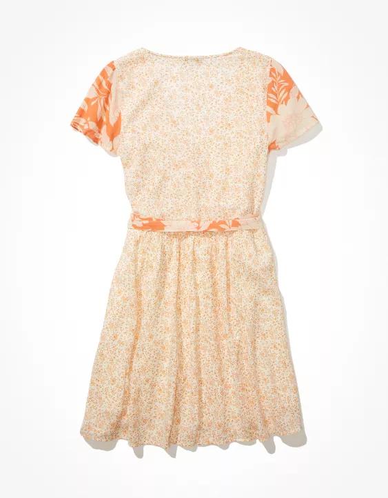 AE Floral Mix Short-Sleeve Wrap Dress