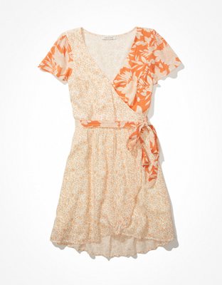 AE Floral Mix Short-Sleeve Wrap Dress