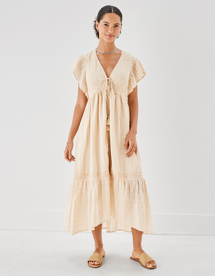 AE Button-Front Beach Cover Up Midi Dress