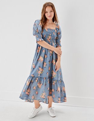 AE Floral Hi-Low Smocked Maxi Dress