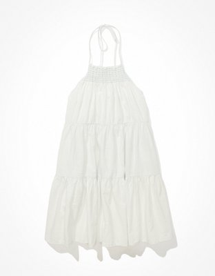 AE High-Neck Denim Halter Mini Dress