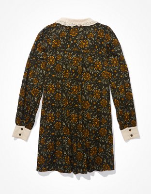 AE Floral Ruffle Collar Shirt Dress