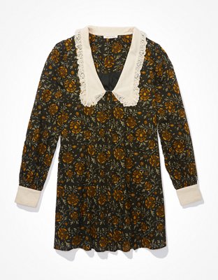 AE Floral Ruffle Collar Shirt Dress