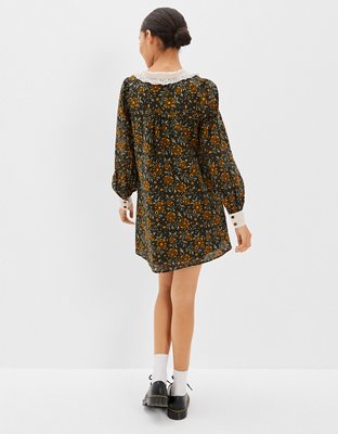 AE Floral Ruffle Collar Shirt Dress