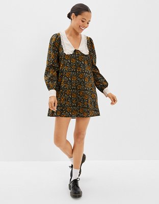 AE Floral Ruffle Collar Shirt Dress