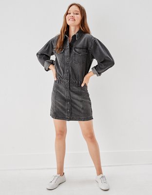 american eagle denim dress AE Halter Denim Midi Dress Women's Light Wash M