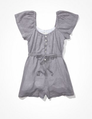 AE Plaid Tie-Waist Romper