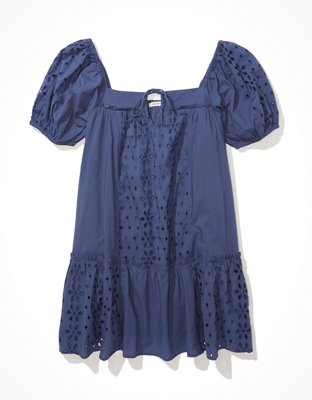 Женские платья American Eagle AE Eyelet Puff-Sleeve Swing Mini Dress — фото 3