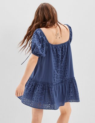 AE Eyelet Puff-Sleeve Swing Mini Dress
