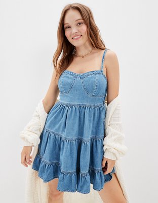 AE Denim Corset Babydoll Mini Dress