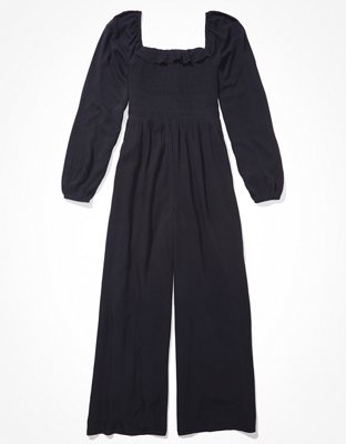 AE Smocked Long-Sleeve Jumpsuit