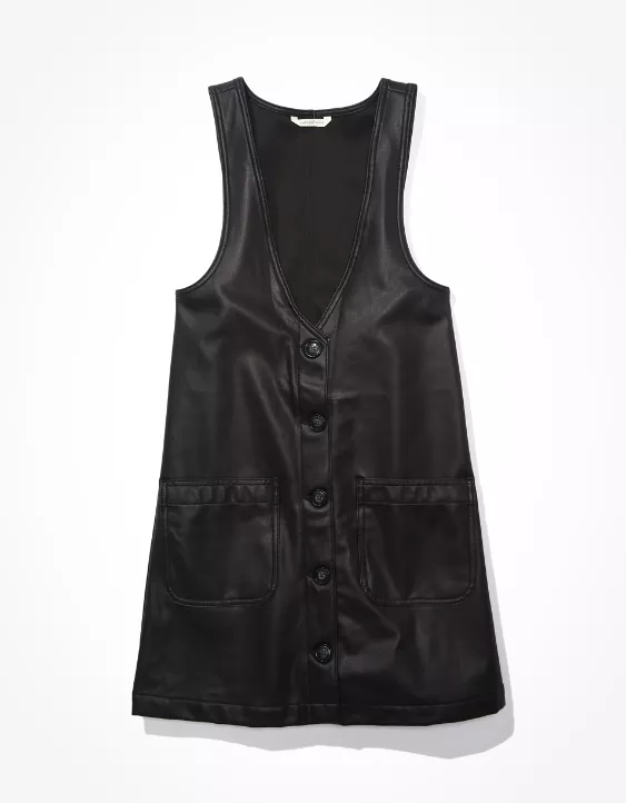 AE Vegan Leather Button-Front Mini Dress