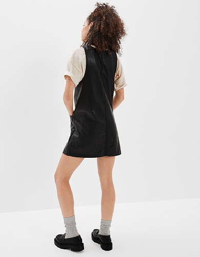 AE Vegan Leather Button-Front Mini Dress