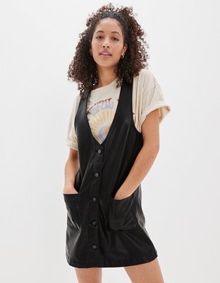 AE Vegan Leather Button-Front Mini Dress
