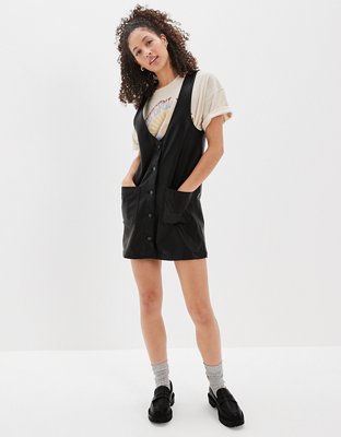 AE Vegan Leather Button-Front Mini Dress