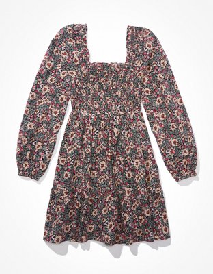 AE Long-Sleeve Smocked Floral Mini Dress