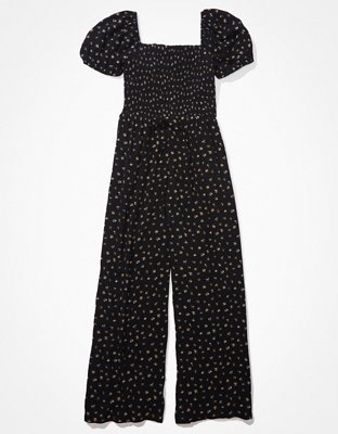 AE Smocked Puff-Sleeve Jumpsuit