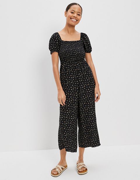 American Eagle AE Smocked Puff-Sleeve Jumpsuit