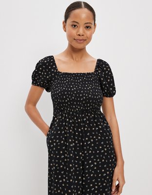 AE Smocked Puff-Sleeve Jumpsuit