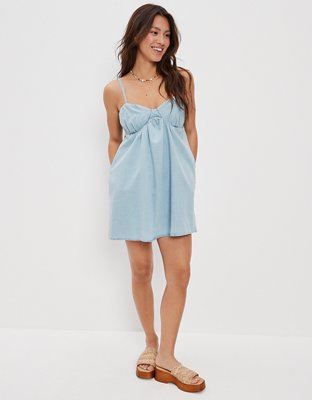 AE Ruched Corset Babydoll Mini Dress | American Eagle