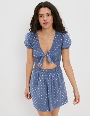 AE Floral Tie-Front Short-Sleeve Mini Dress