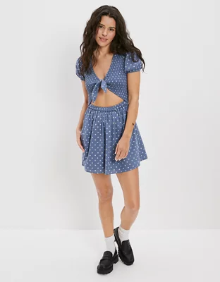 AE Floral Tie-Front Short-Sleeve Mini Dress