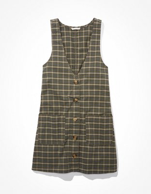 AE Plaid Button-Front Mini Dress