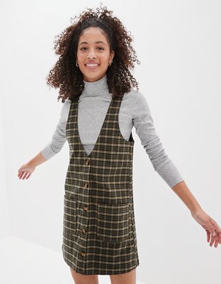AE Plaid Button-Front Mini Dress