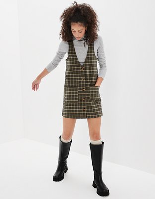 AE Plaid Button-Front Mini Dress
